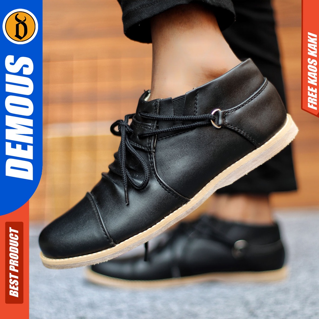 Sepatu Formal Pria Sepatu Casual Pria Kulit Pu Tali Sepatu Pantofel Kerja Kantor Kuliah Kondangan Sepatu Hitam Pria DEMOUS TAPOZ