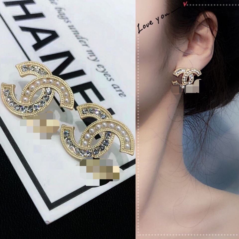 Anting Bentuk C Ganda Aksen Mutiara Gaya Klasik