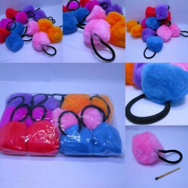 Ikat rambut pom pom lusinan isi 12 pcs