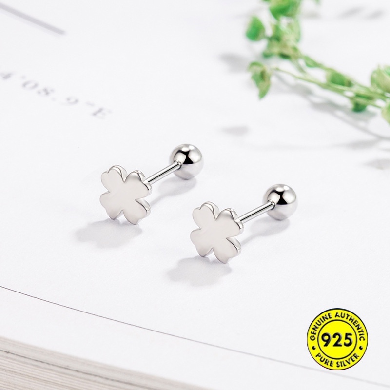 Anting Tusuk Sterling Silver 925 Desain Clover Keberuntungan Untuk Wanita