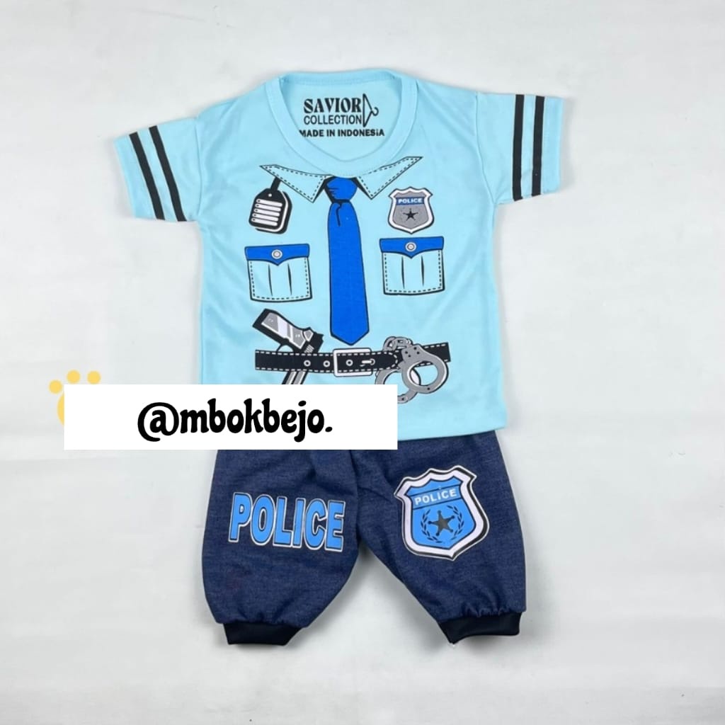 SETELAN BAJU ANAK COWOK PROFESI POLISI 0-12BLN SET PAKAIAN BERLABEL SNI KAIN ADEM ANAK LUCU MURAH