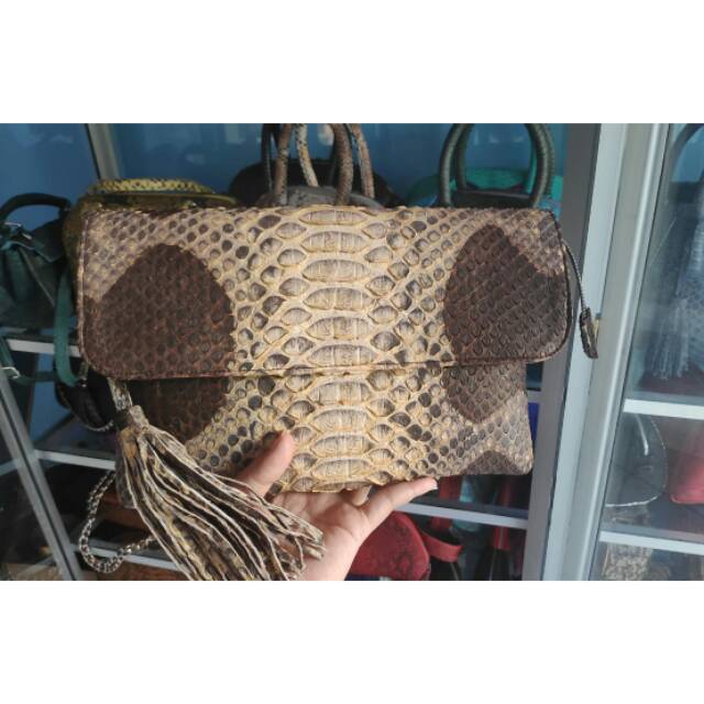 Clutch/tas motif amplop kulit ular ori