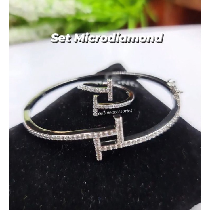 PERHIASAAN SET GELANG CINCIN LAPIS EMAS ANTI KARAT ANTI ALERGI DIAMOONDLOOK PERSIS BERLIAN ASLI MEWA