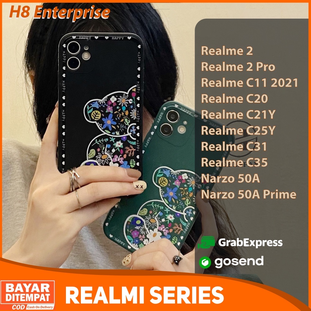 Casing Realme 2 2 pro C11 2020 C21Y C25Y C31 C35 Narzo 50A 50A Prime Case Cute Kaws Bear Batik Flower Liquid Premium