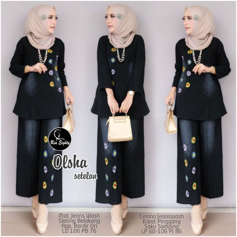 Pakaian Atas Wanita Olsha Set bahan Jeans Wash bisa Cash On Delivery (COD)