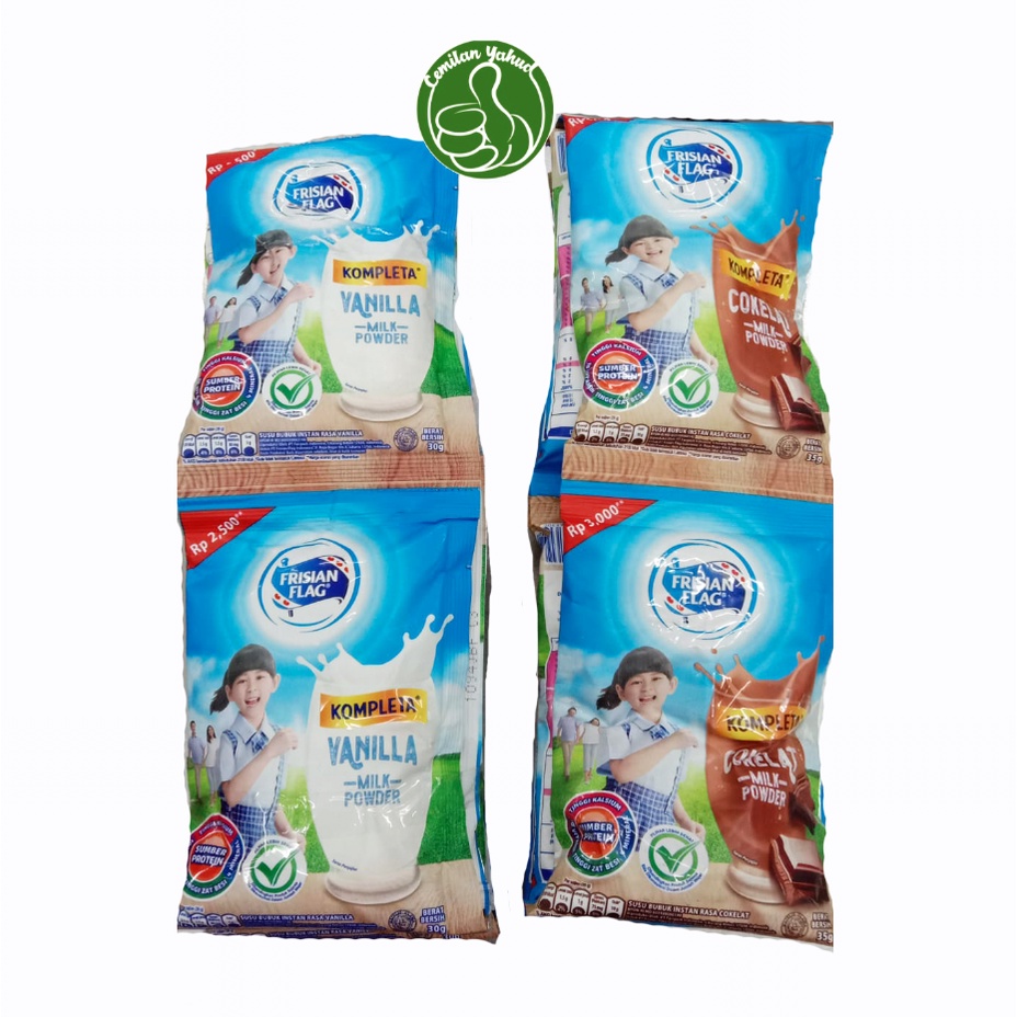

Susu Bubuk Frisian Flag KOMPLETA Sachet 10 x 30gr - Vanilla / Cokelat
