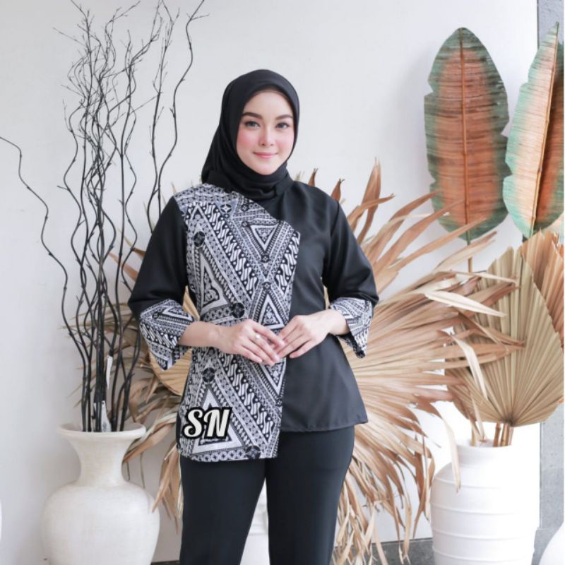 tey-17 Batik wanita ASJ SA HRB026 Kenongo Kemeja Tosca Pendek-Mataram sn