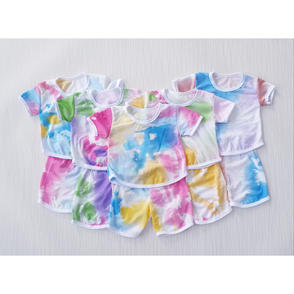 setelan pakaian tie dye warna soft / baju anak perempuan usia 0-12 bulan