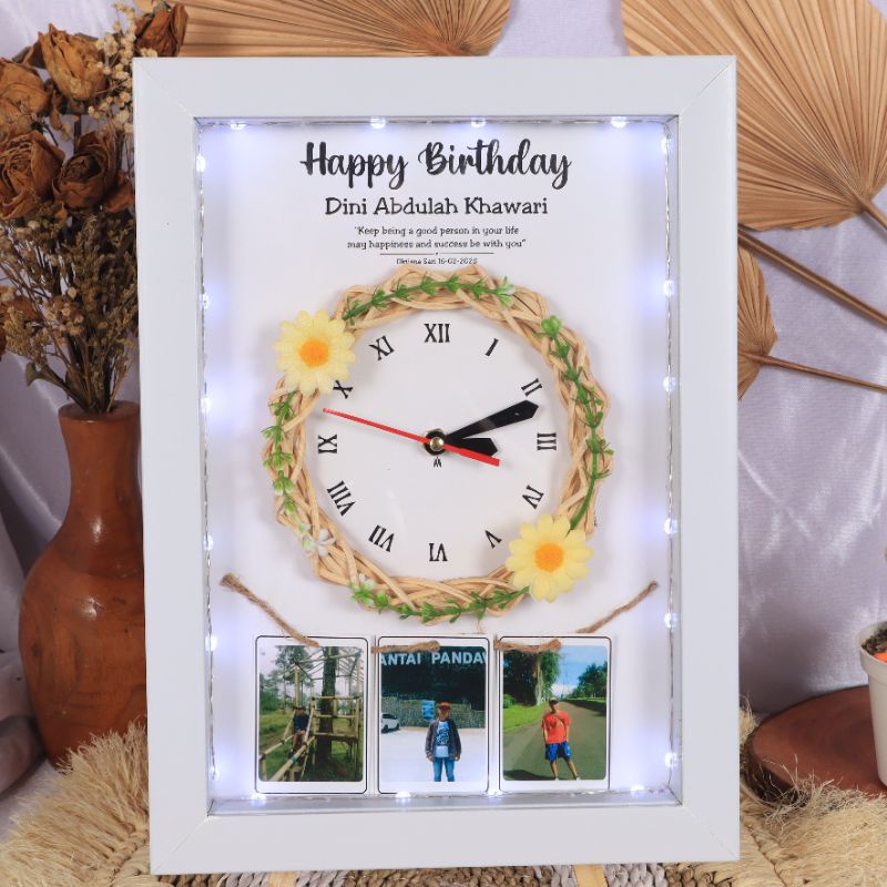 [Gift frame 3D Jam Rotan jumbo Custom] kado cowok cewek Hadiah Anniversary | Kado ulang tahun cewek 