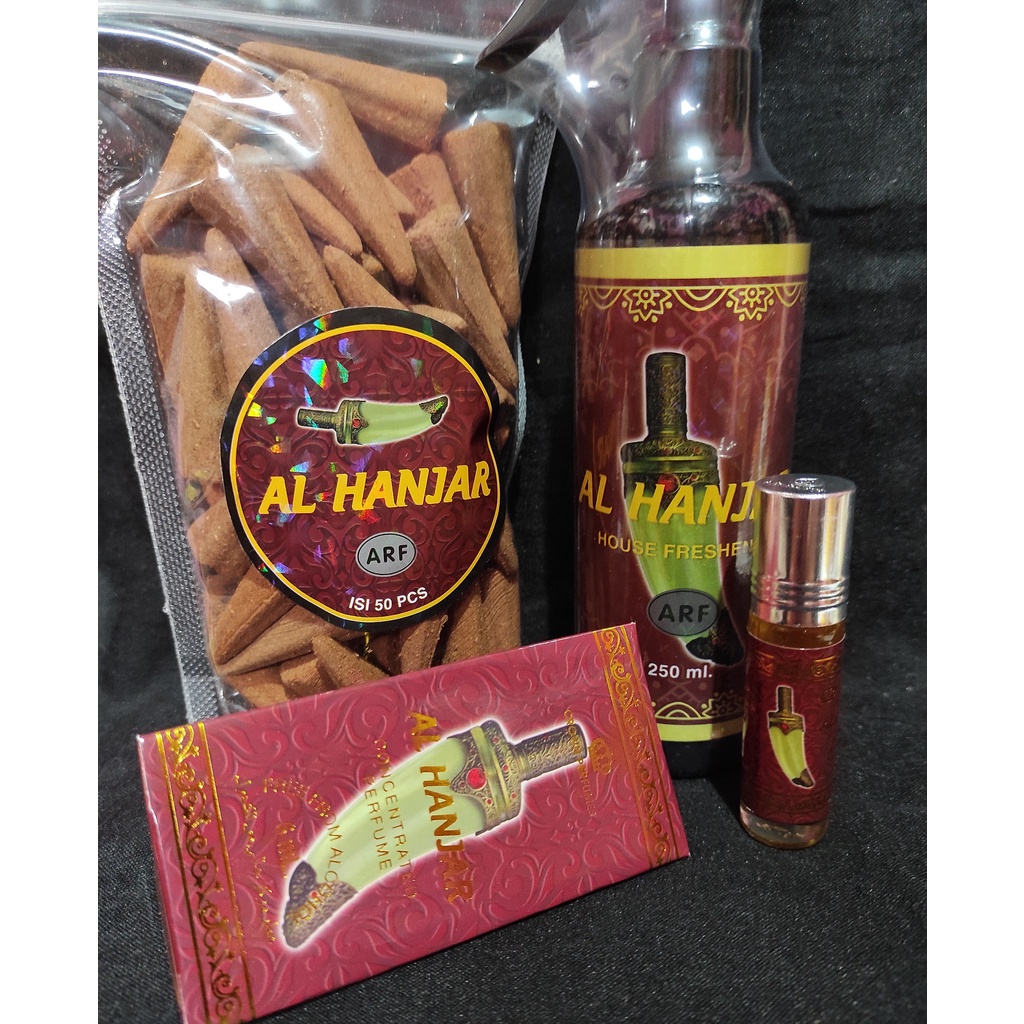 1set buhur kerucut ALHANJAR plus parfum roll on 6ml dan air freshner 250ml