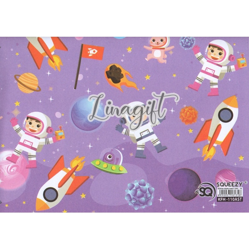 ( 5 Lembar ) KERTAS KADO SQ DOFF - GIFT WRAPPING PAPER ASTRONUT / SPACE / ROCKET / ALIEN / MOON / PLANET / UNIVERSE / GALAXY SEMI DOFF