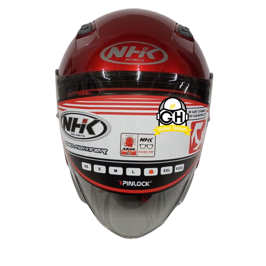 NHK S1 GP PRO SOLID ROYAL RED HALF FACE DOUBLE VISOR WARNA POLOS DD-RING