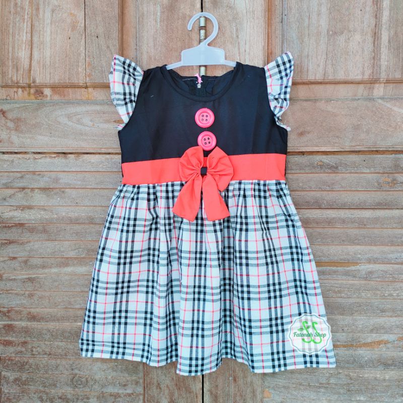 Dress anak 1 2 2,5 tahun gaun anak harian baju anak cewek perempuan kotak ( dress Kotak tartan )