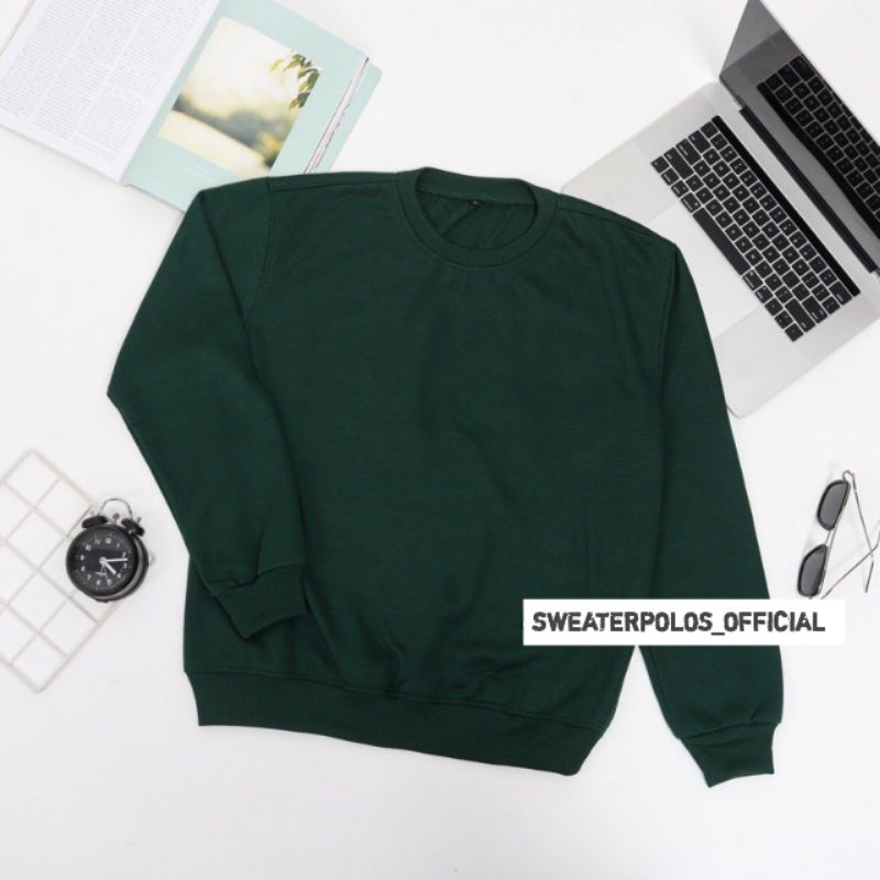 { PREMIUM QUALITY } Basic Sweater Polos Crewneck Pria Wanita / Sweater Crewneck Pria /  Outwear / Sweatshirt / COD / Fleece-CN IJO BOTOL