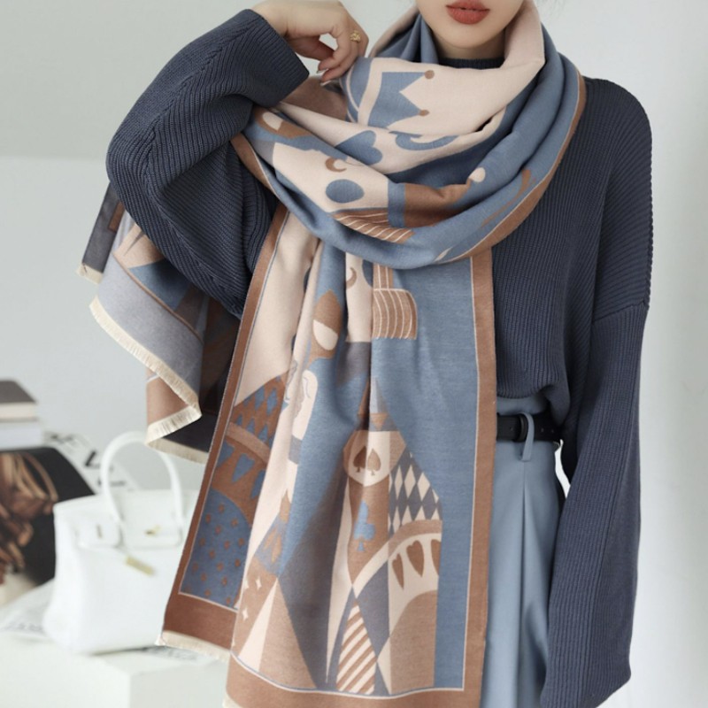 Syal &quot;Wilona&quot; 65 x 190 Anggun motif Kartu Remi yang mewah Bahan High Grade Cashmere Immitation