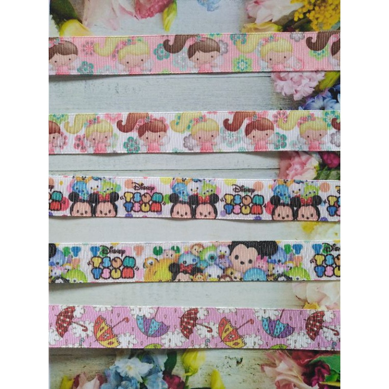 Pita grossgrain motif girl &amp; tsum Tsum 2.2 cm per meter