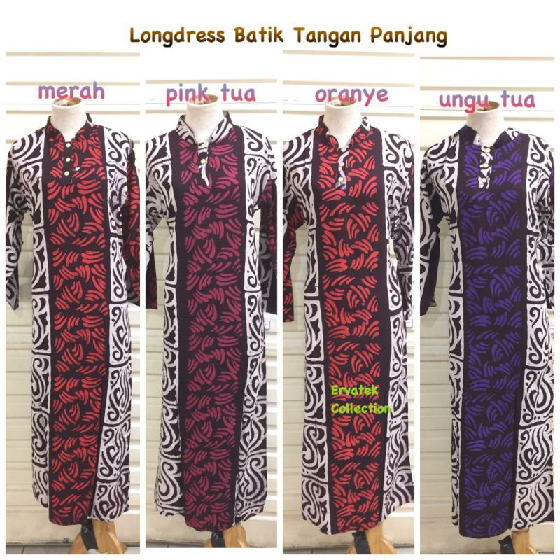 LONGDRESS Maxi BATIK Nurmala Model Kancing Tangan Panjang / Baju Tidur Halus Adem Daster Batik Cap