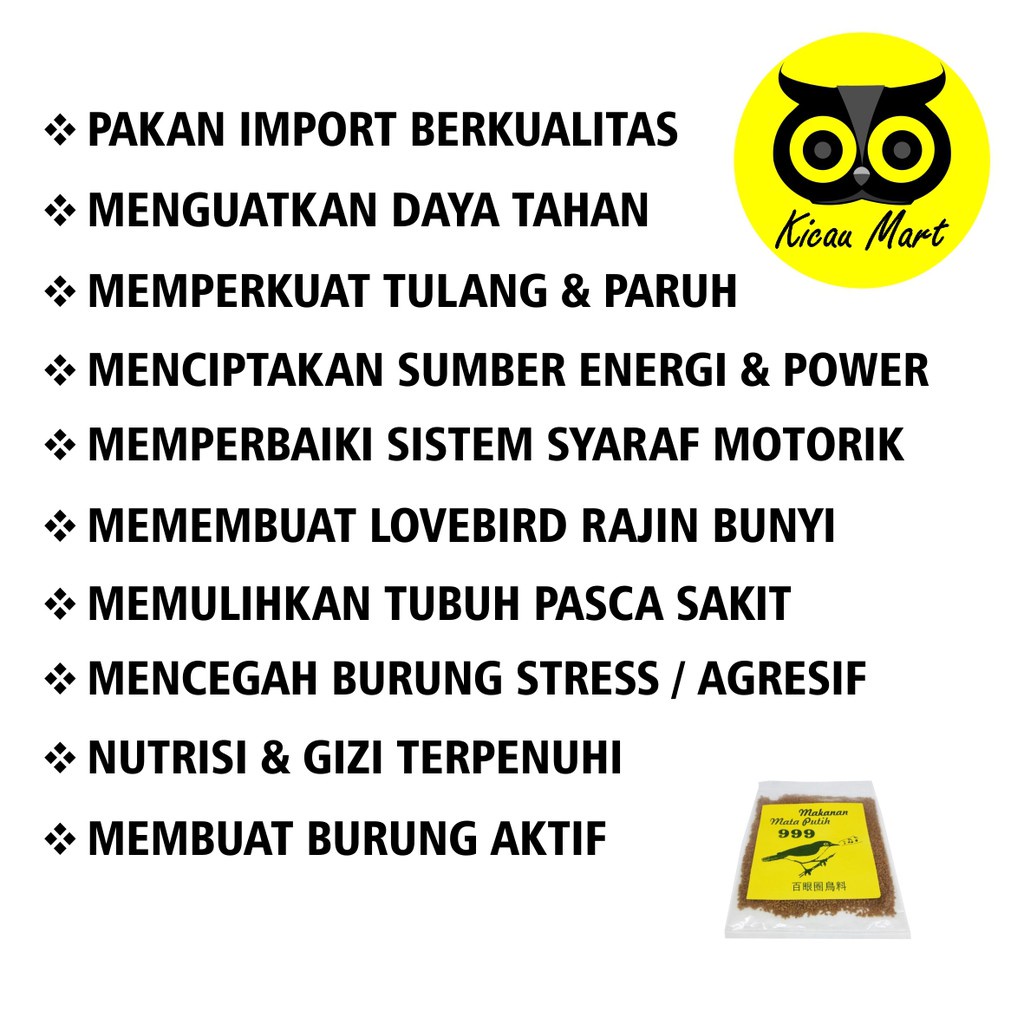 PAKAN MAKANAN HARIAN LOMBA BURUNG PLECI VOER PUR 999 MATA PUTIH IMPORT KEMASAN PLASTIK PDSSSSAS