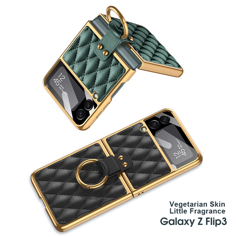 Case Bahan Kulit PU Dengan Ring Holder Untuk Samsung Galaxy Z Flip 3