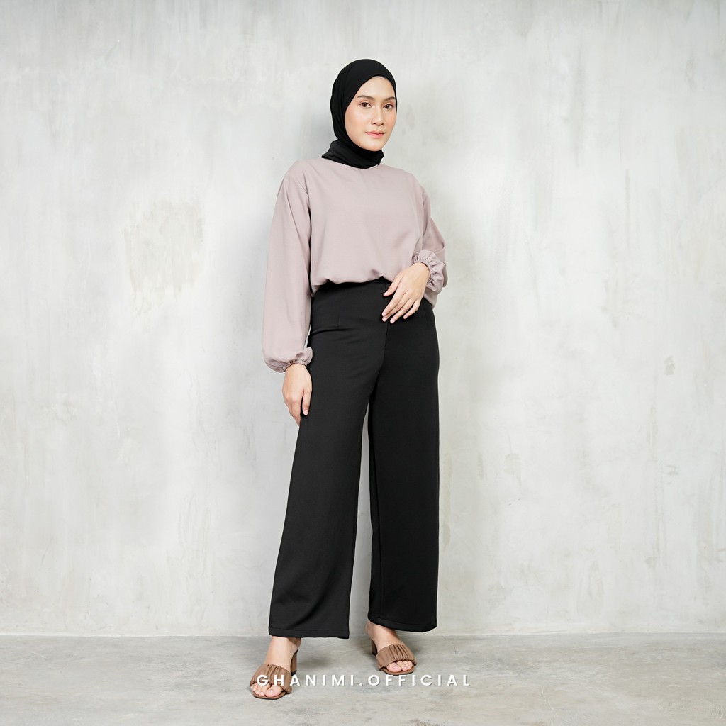 Ghanimi - Aliana Kulot / Celana Highwaist Polos / Celana kulot panjang Highwaist sleting / Kulot Hitam Putih panjang / kulot kerja daily casual formal