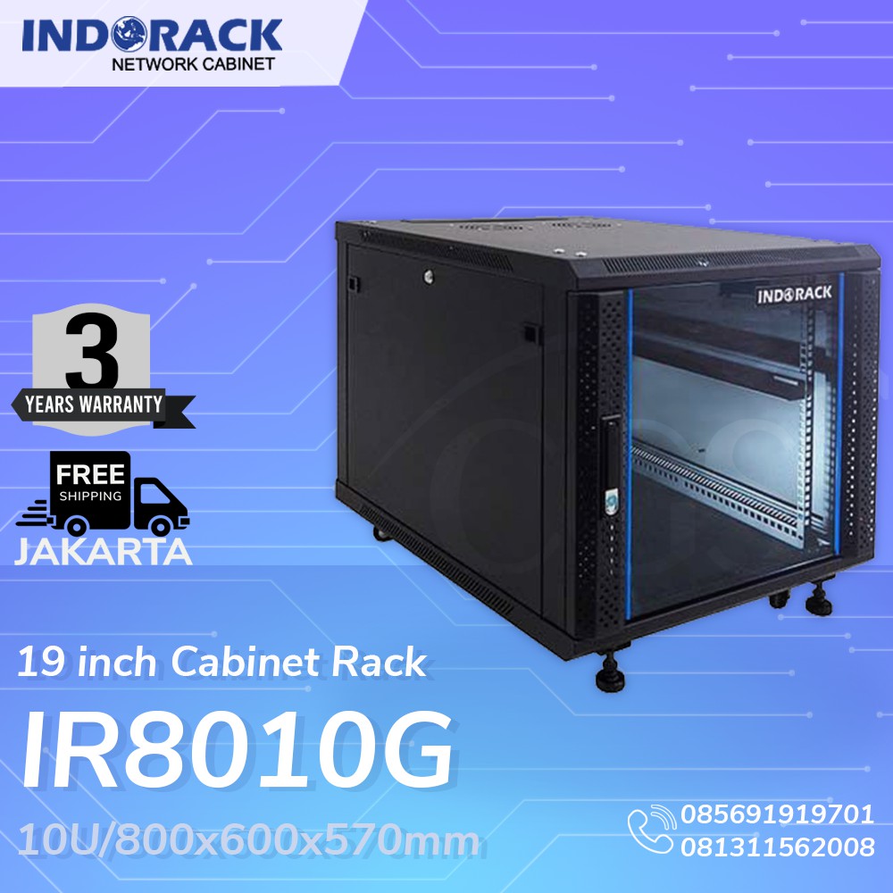 IR8010G - 10U Close Rack Depth 800mm Glass Door 19&quot; - INDORACK