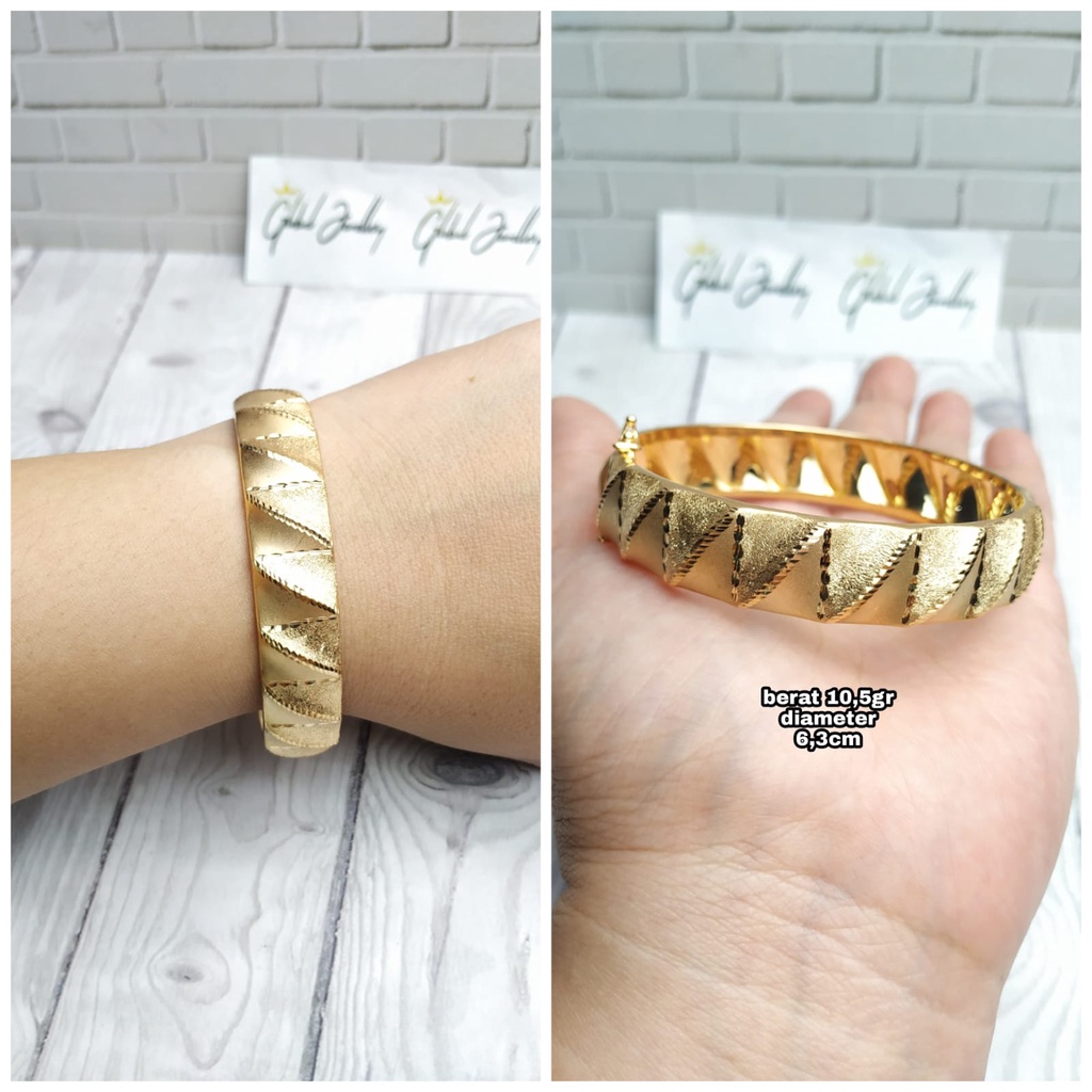 GELANG BAGEL BANGKOK UKIR VARIASI GOLD PERAK ASLI S925 GLOBAL JEWELLERY CM044