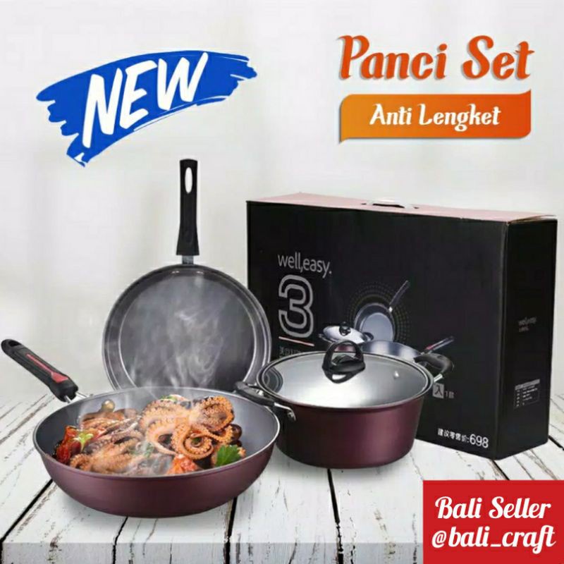 PANCI TEFLON SET 3 IN 1 WELL EASY 698-PANCI SET ANTI LENGKET-TEFLON ANTI LENGKET SET-PANCI SET