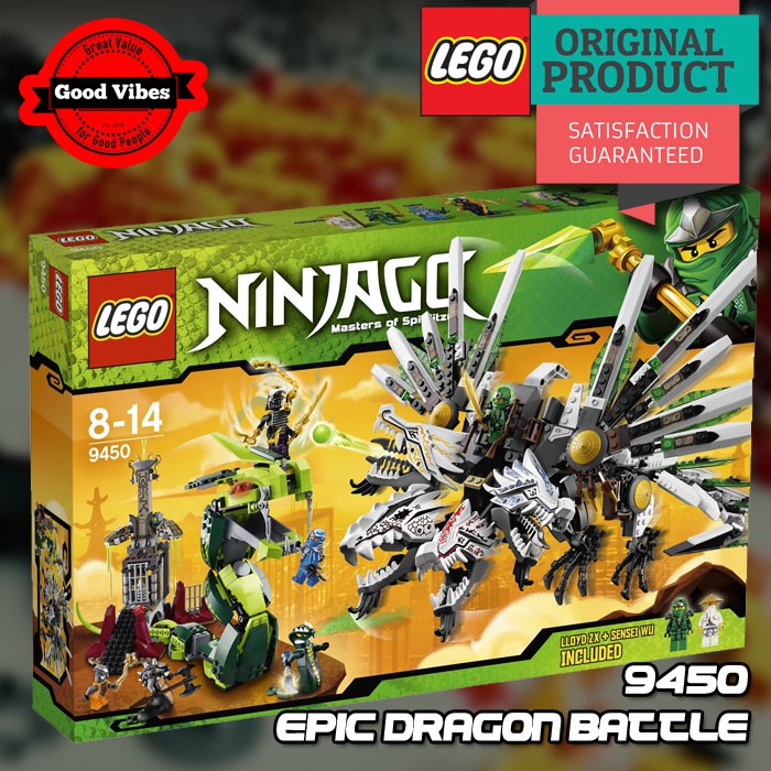 Original LEGO NINJAGO 9450 Epic Dragon Battle - Mainan Anak Kreatif Naga Robot Ular Wu Garmadon