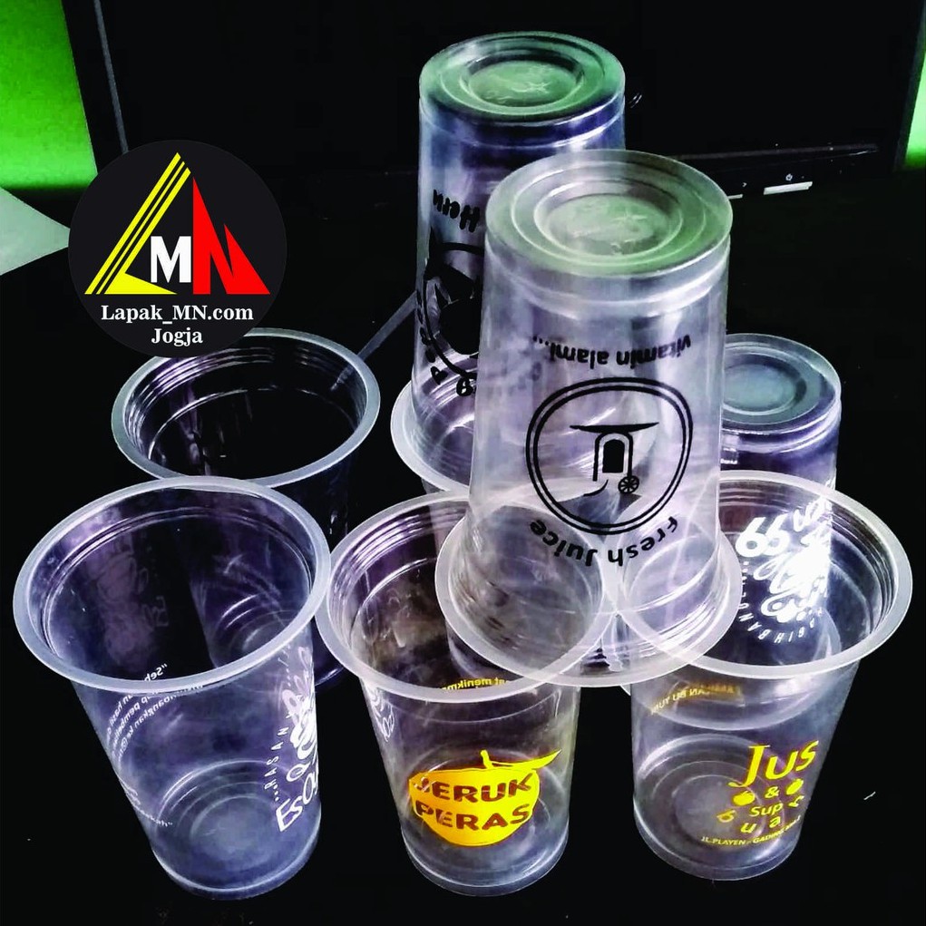 Jual Cup Gelas Plastik Sablon Cup Gelas Plastik 14 Oz And 16 Oz Tebal 5 Gram Sablon Satu Warna 5865