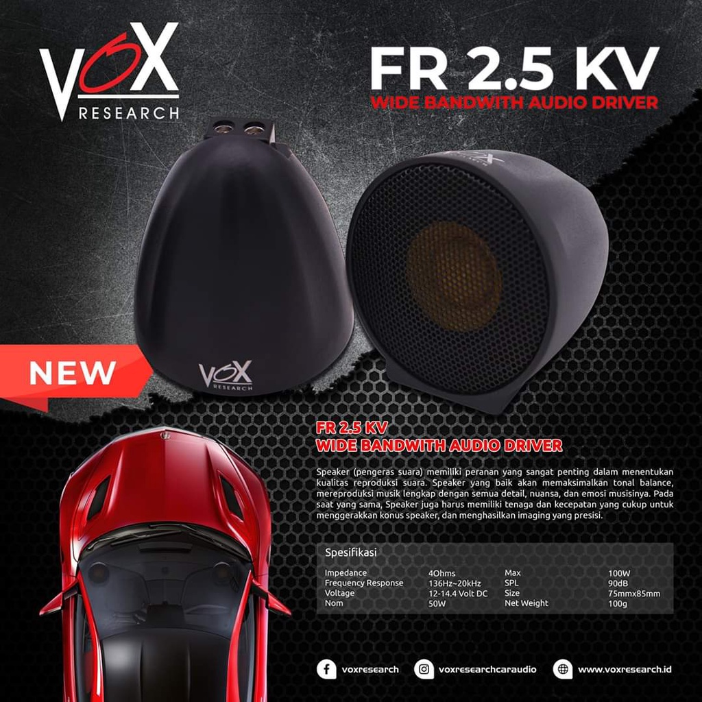 Midrange Fullrange speaker VOX Research FR 2.5 KV 3" inch Include Housing
