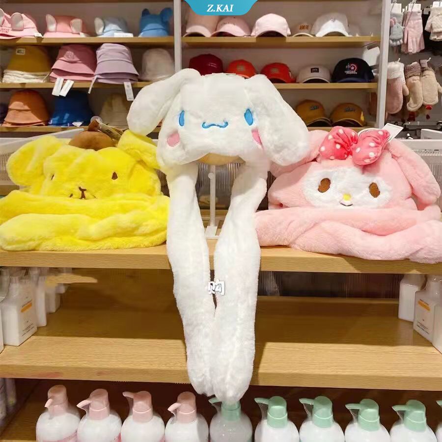 Topi Plush Desain Kartun Sanrio My Melody Cinnamoroll Dapat Dilepas Untuk Wanita