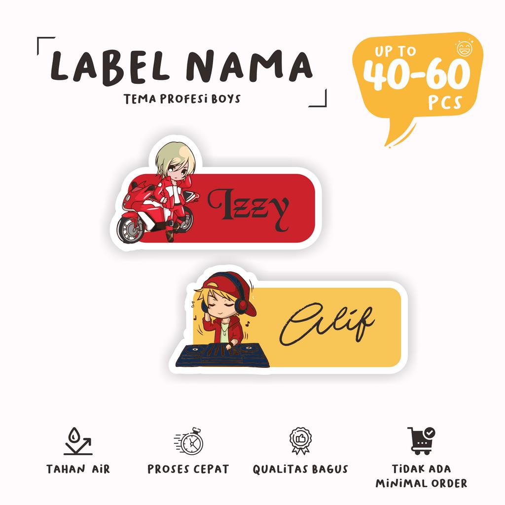 

(40 - 60 pcs) stiker nama edisi PROFESI BOY \murah\stiker buku\custom nama