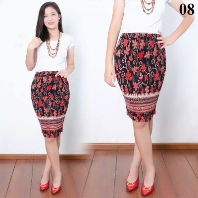 Virah Rok Span Plisket Pendek Batik Wanita Jumbo Fit To Xxl