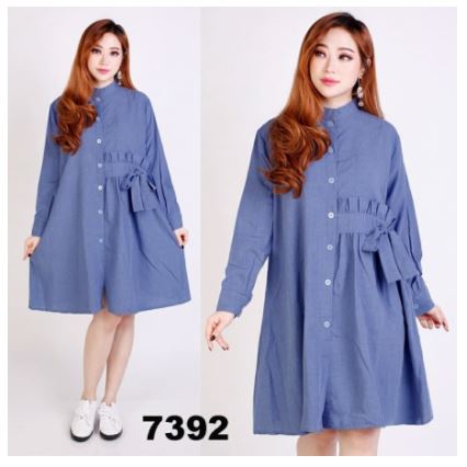 Atasan Blouse Wanita Model Sabrina Import Bangkok Keyinsha Blouse DG152 Jumbo Milan Polos Biru [Ba