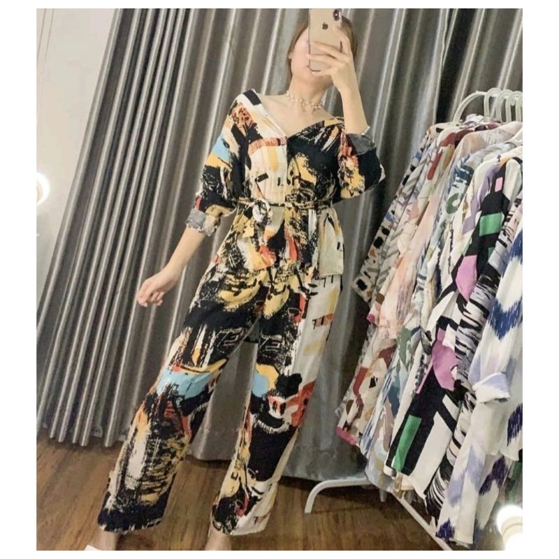 ERDE SET / ONE SET JUMBO XXL - STANDART XL  / YOSIE SET ONESET MOTIF ABSTRAK DAILY SET HOMEWEAR HOMEY SETELAN WANITA MOTIF TIE DYE   ONE SET RAYON-6