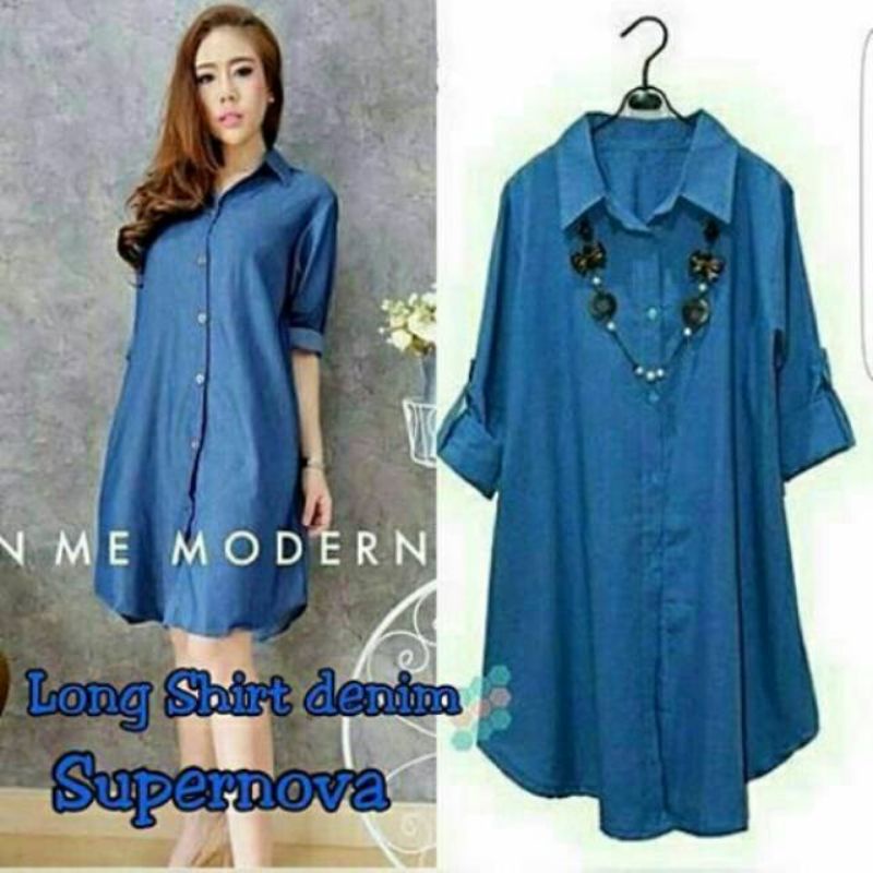 Long shirt denim fashion remaja wanita