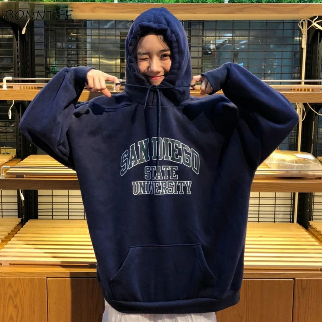 Hoodie Oversize Wanita Korean Style Bahan Katun Fleece Tebal Murah Polos XXL Ori Sweater Kekinian 21