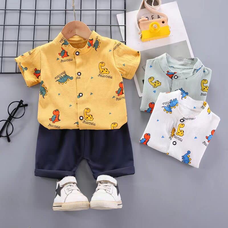 DinoDino SETELAN BAJU KEMEJA ANAK LAKI-LAKI IMPORT KARTUN DINOSAURUS SET PESTA KERAH CIANGI BAYI COW