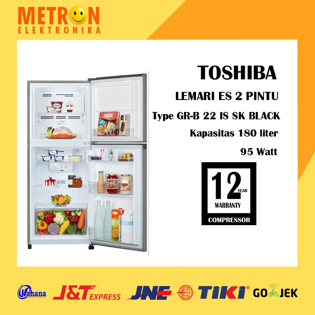 TOSHIBA GR-B 22 IS SK BLACK - LEMARI ES 2 PINTU 180 L INVERTER / GRB22ISSK