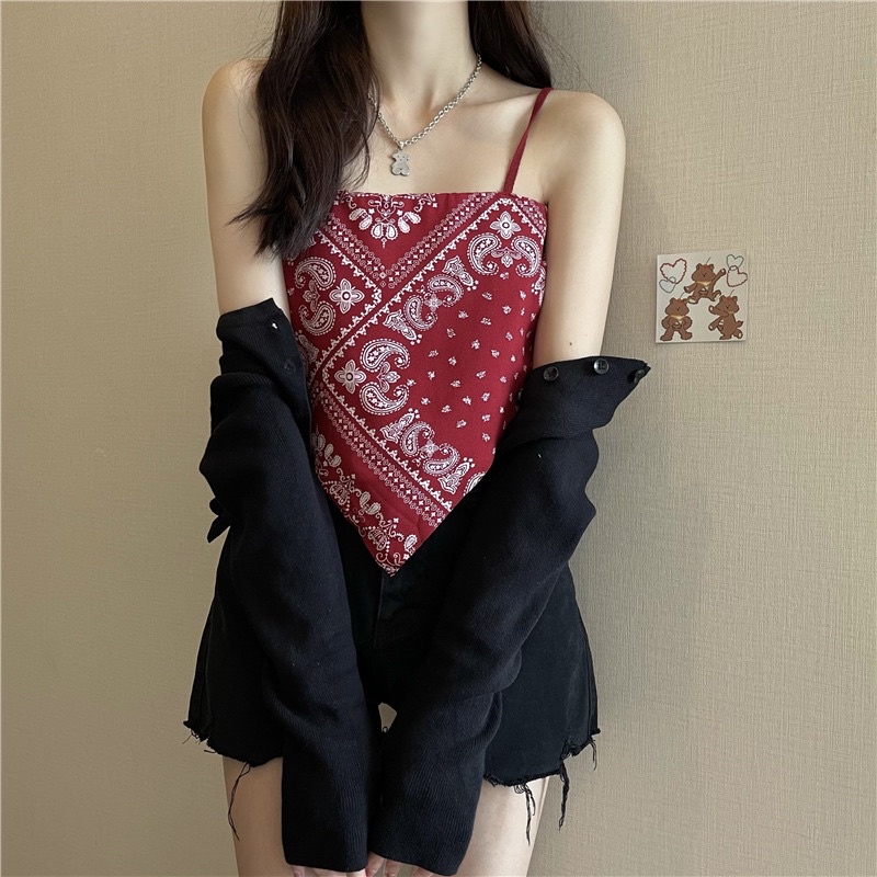 *IMPORT* Tank Top BKK / Crop Top Model Bandana Vintage / Retro-New ! Red