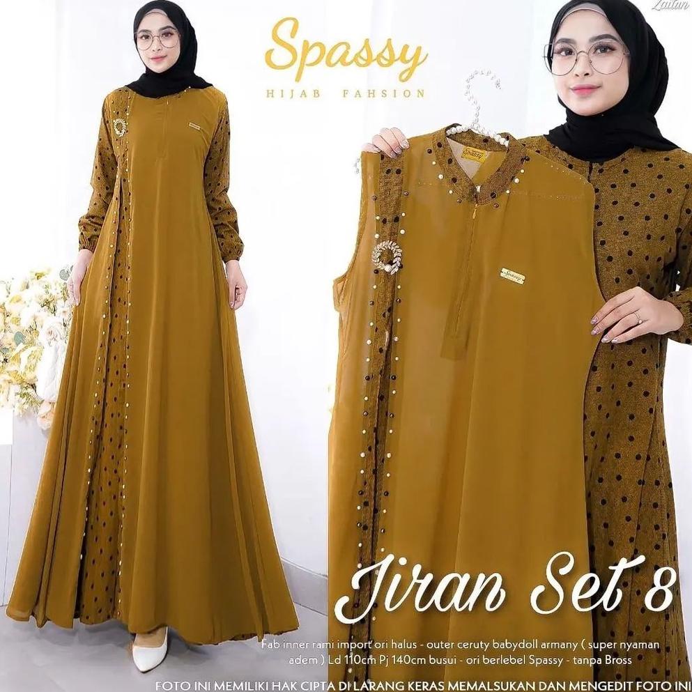{GF.14Jl22ˢ} GamisJiran Set 8 2in1 Gamis + Outher Bahan Rami IMPORT mix Ceruty Premium