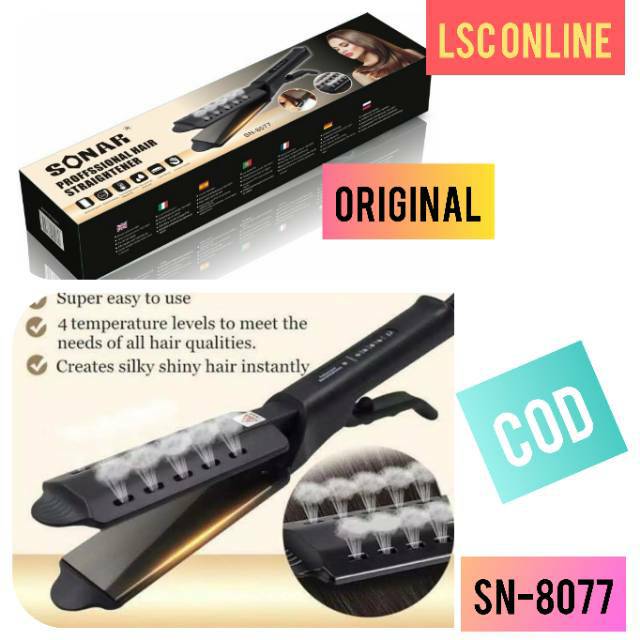 Alat Catokan Rambut SONAR Profesional Rebonding Suhu Wet And Dry Hair Straightener Sn 8077