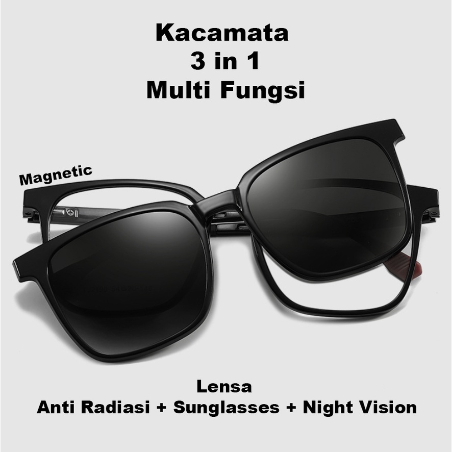 Kacamata Multi Fungsi 3 in 1 Beli 1 Dapat 3 (Lensa Normal, Sunglasses, Night Vision) FG100