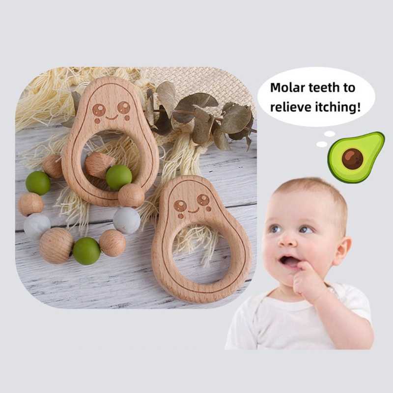 Mary Mainan Teether Bentuk Alpukat Bahan Kayu Bebas BPA Untuk Bayi