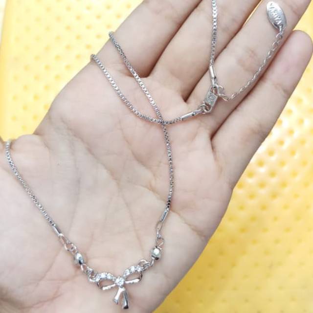 Kalung cincin perhiasan emas putih Xuping model pita cantik elegant