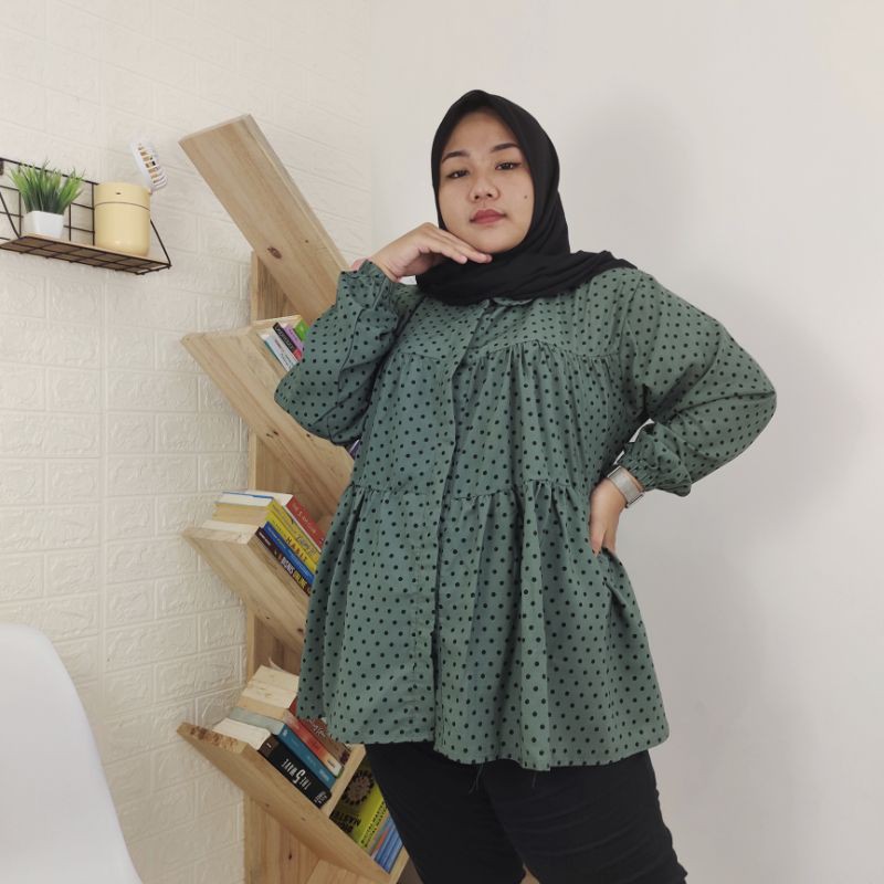 ATASAN  BLOUSE BLUS REMPEL POLKADOT LD 110 120 130 140 150 JUMBO BIGSIZE OVERSIZE (C0D)