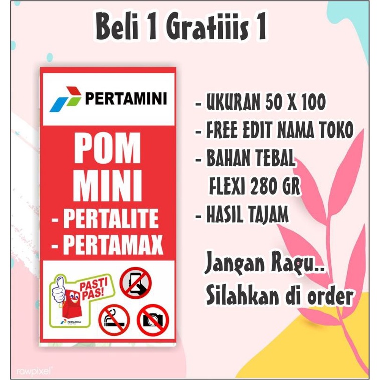 cetak sepanduk banner pom mini Beli 1 gratis 1 UKURAN 100cm× 50cm TERLARIS