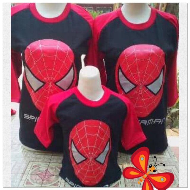 KAOS COUPLE FAMILY "SPIDERMAN" anak & dewasa kaos raglan merk JB👍