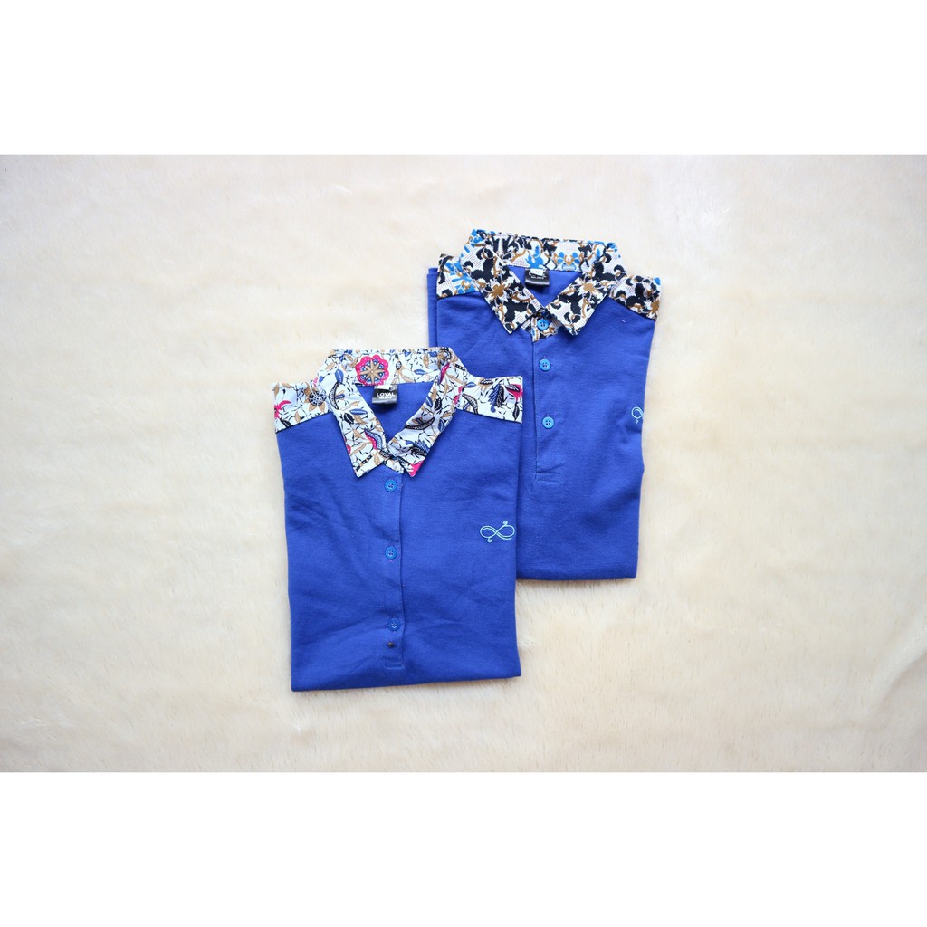 yal Couple Kaos Polo Batik Biru Modern Pria Dan Wanita M L XL XXL