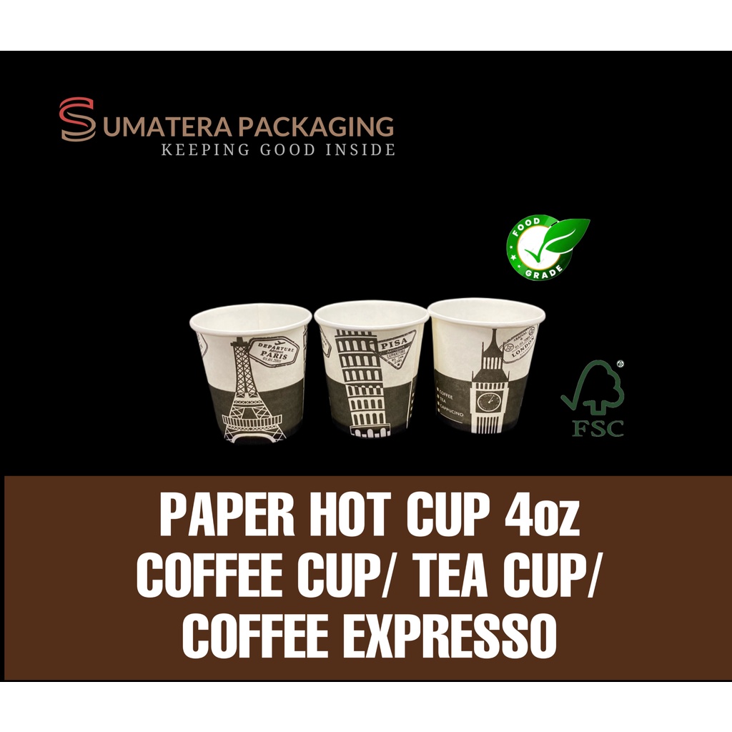 PAPER CUP 4OZ MOTIF 50pcs Tebal Gelas Kertas Kopi Tahan Panas 120ml Medan grosir kaido